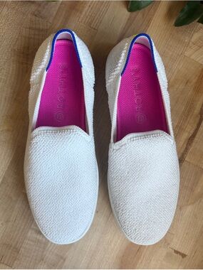 Rothy's The Sneaker in White Terry with Hot Pink Insole